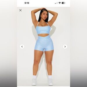 Blue Gingham Women's workout set
